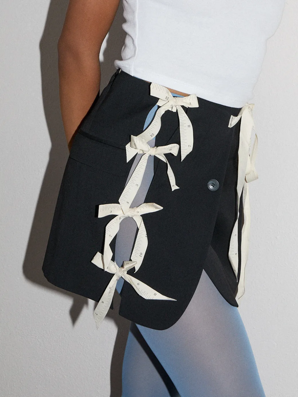 Cut-Out Blazer Skirt - Black/ Measuring Tape
