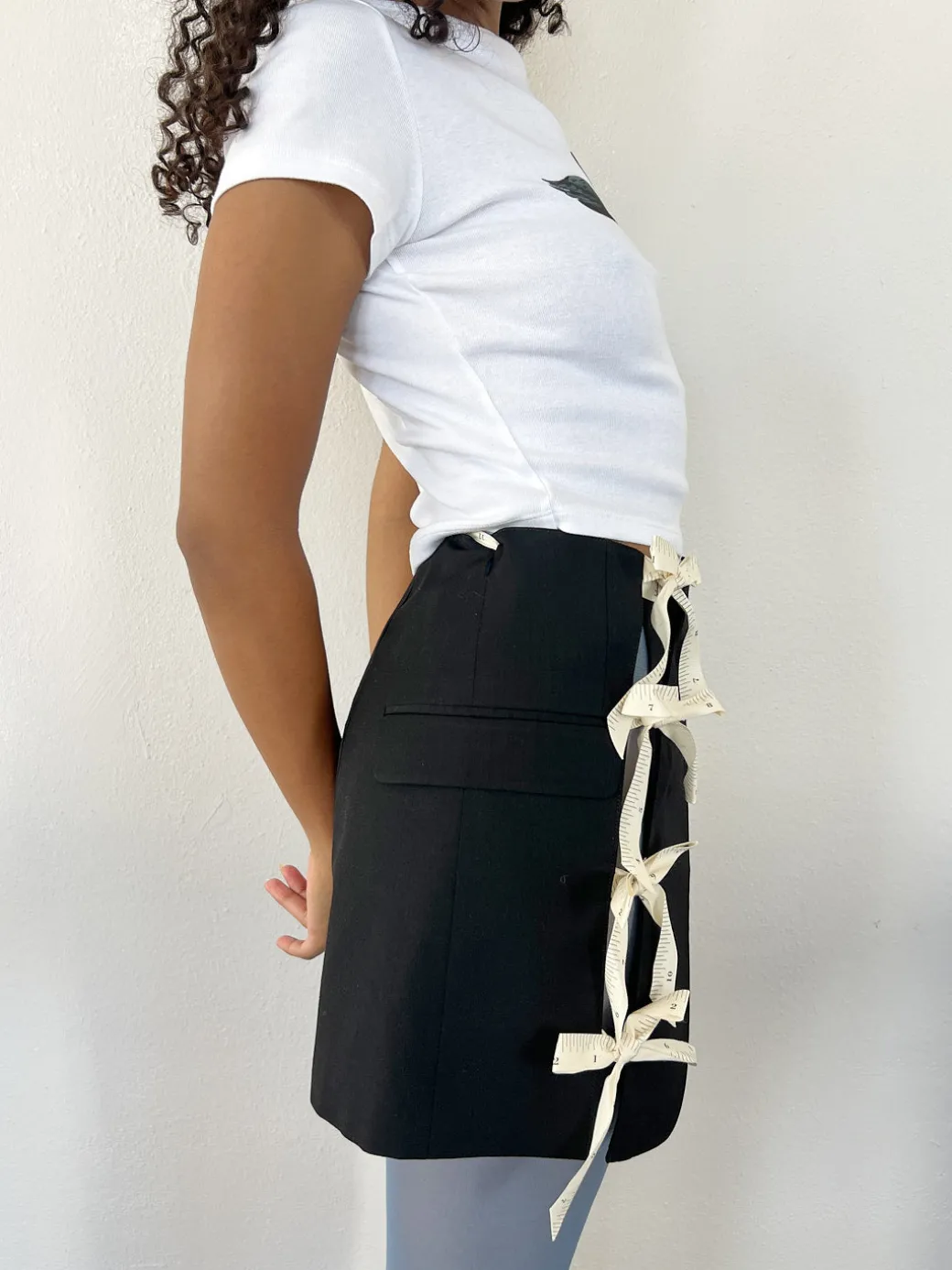 Cut-Out Blazer Skirt - Black/ Measuring Tape