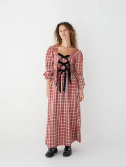Dakota Bow Midi Dress - Red Check