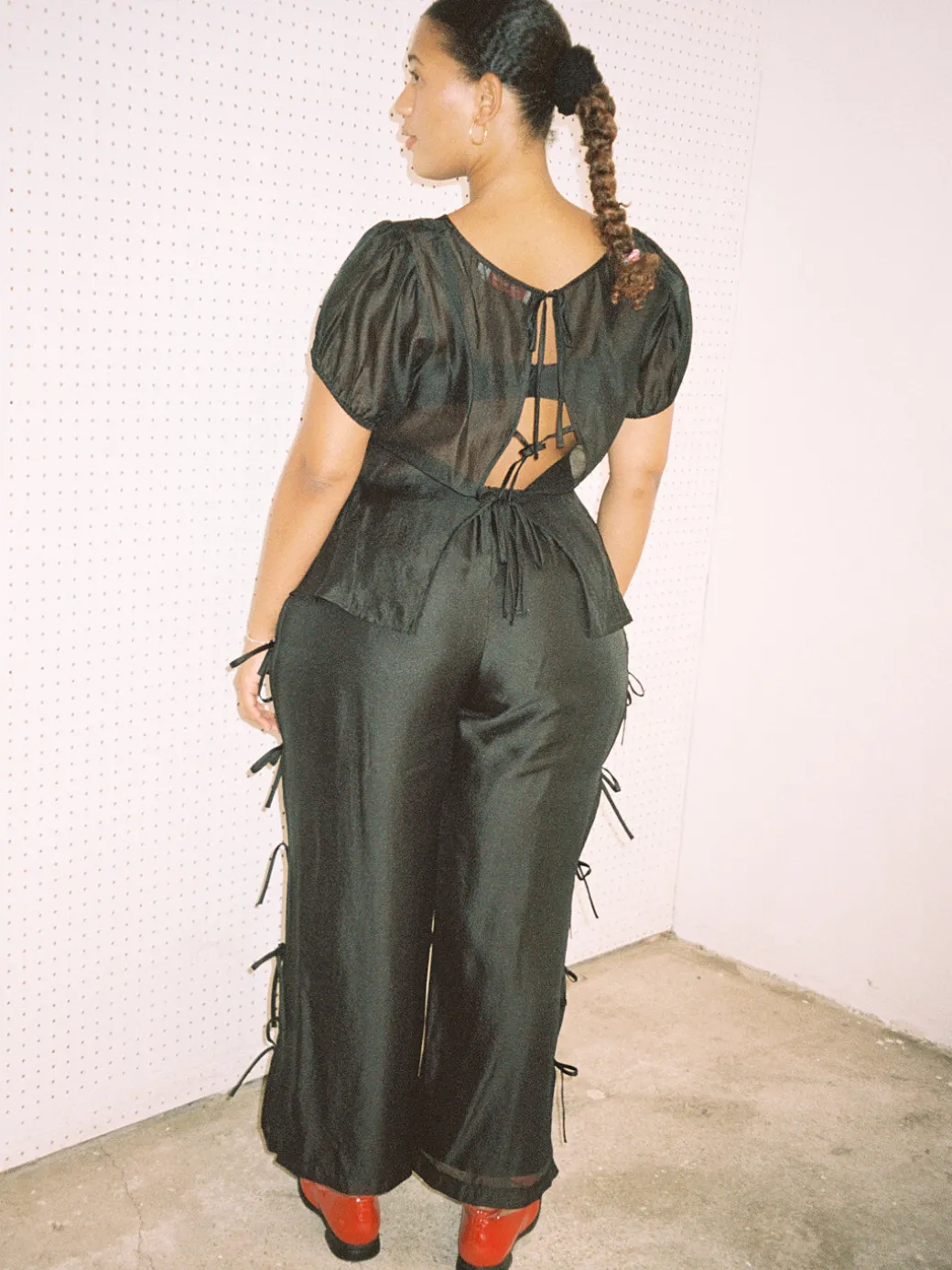 Evelyn Tie Pant - Black Organza