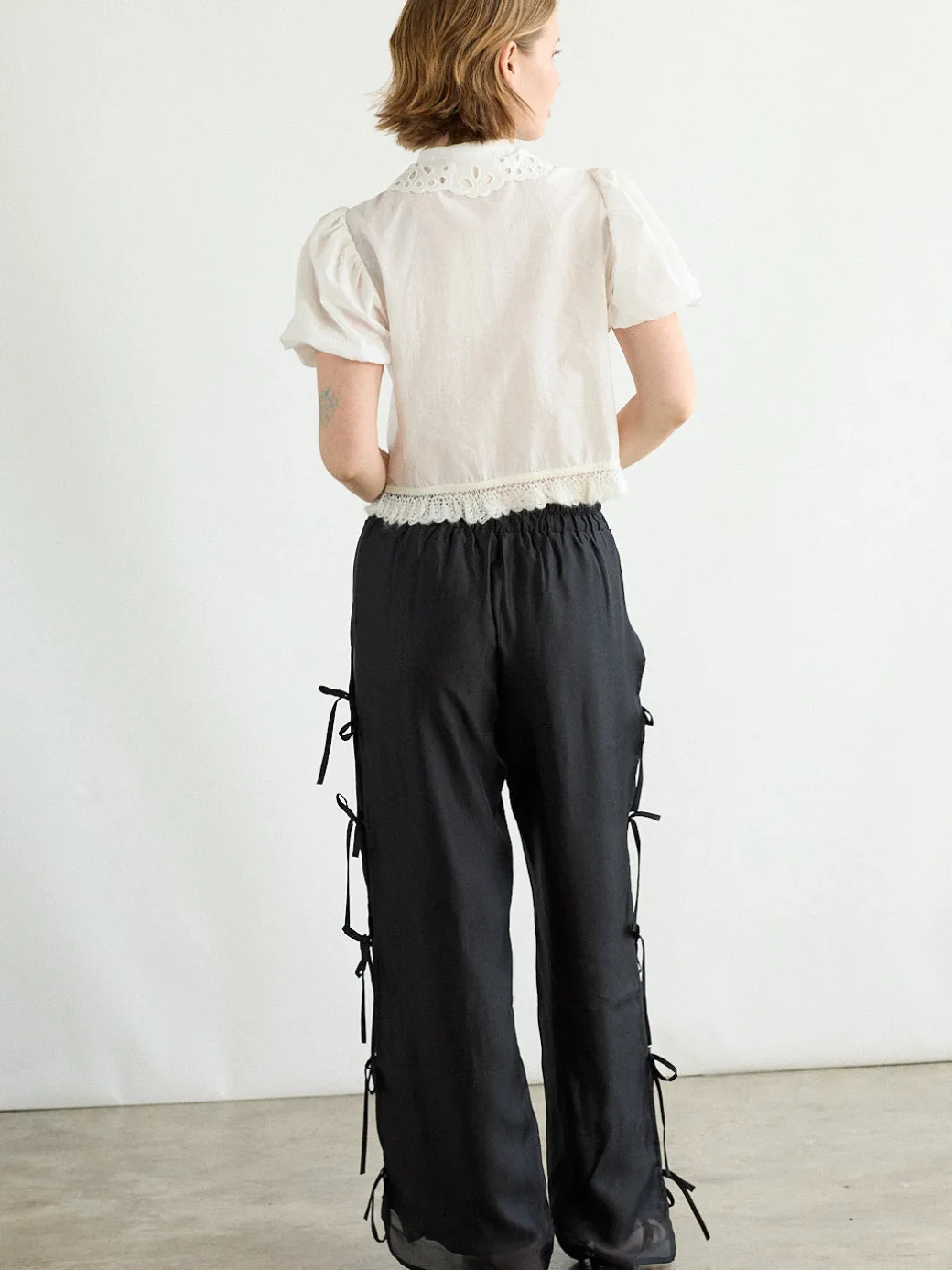 Evelyn Tie Pant - Black Organza