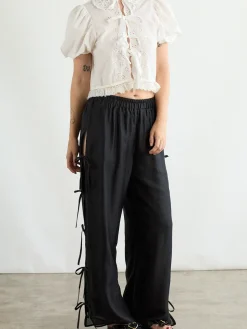 Evelyn Tie Pant - Black Organza