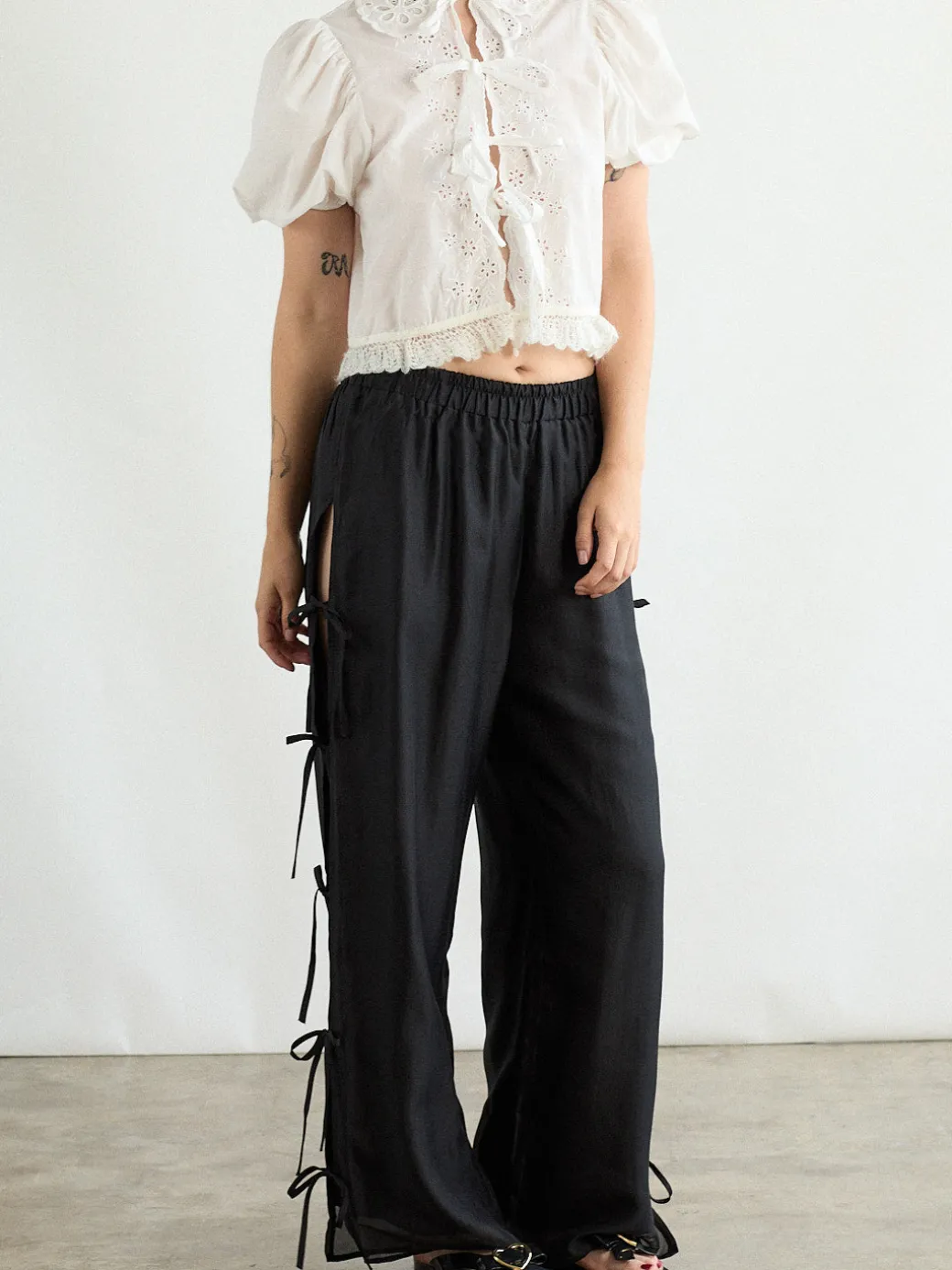 Evelyn Tie Pant - Black Organza