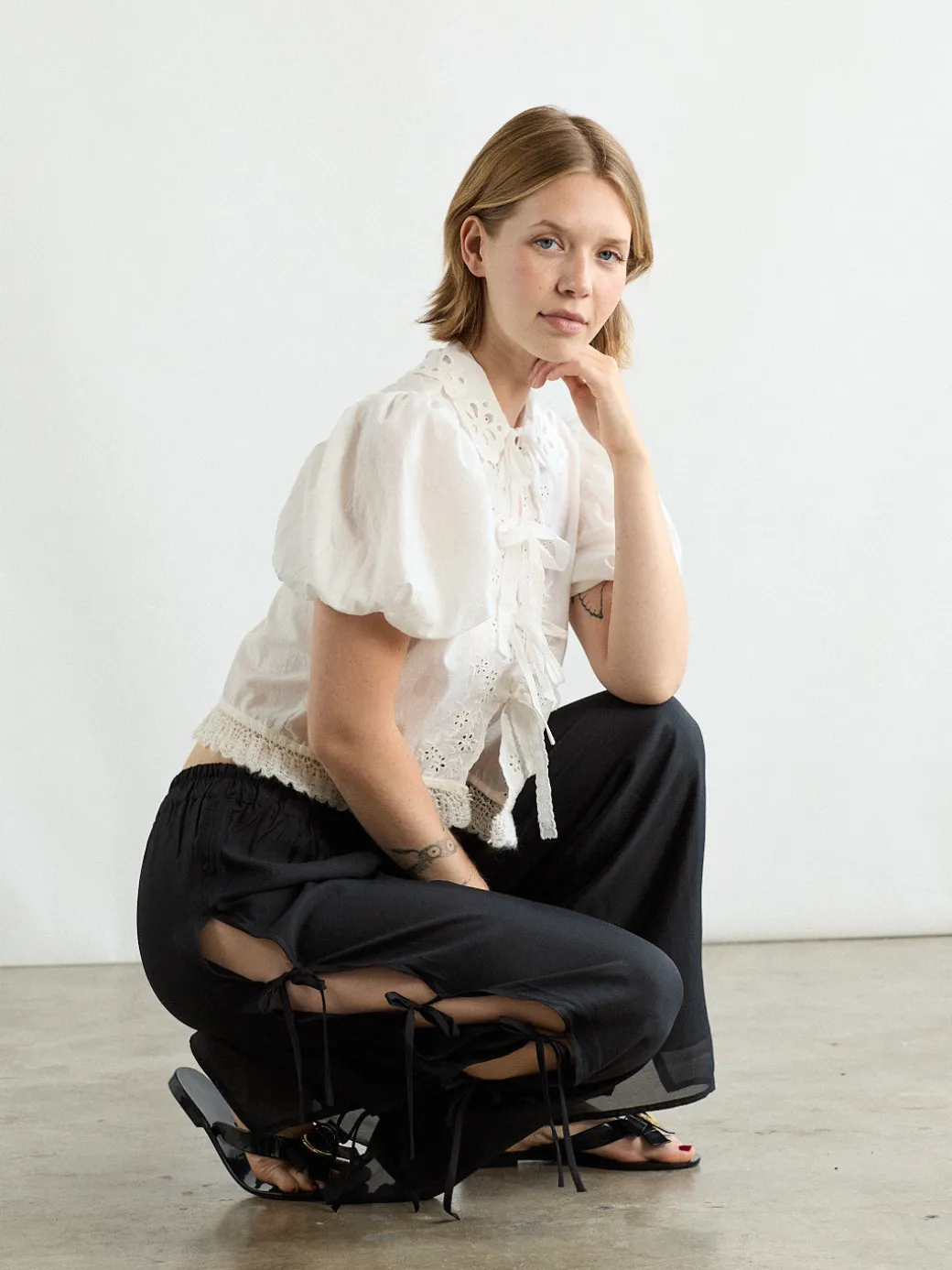 Evelyn Tie Pant - Black Organza