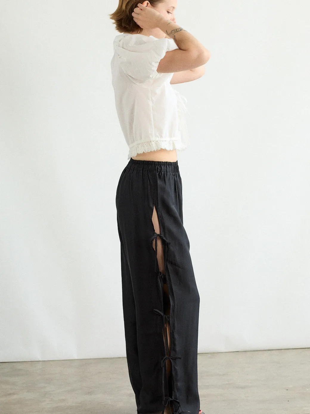 Evelyn Tie Pant - Black Organza