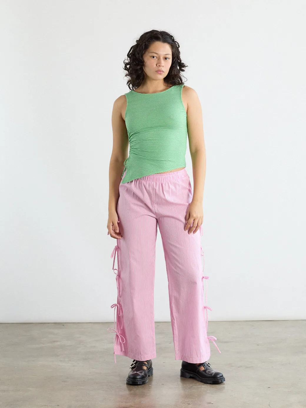 Evelyn Tie Pant - Pink Stripe