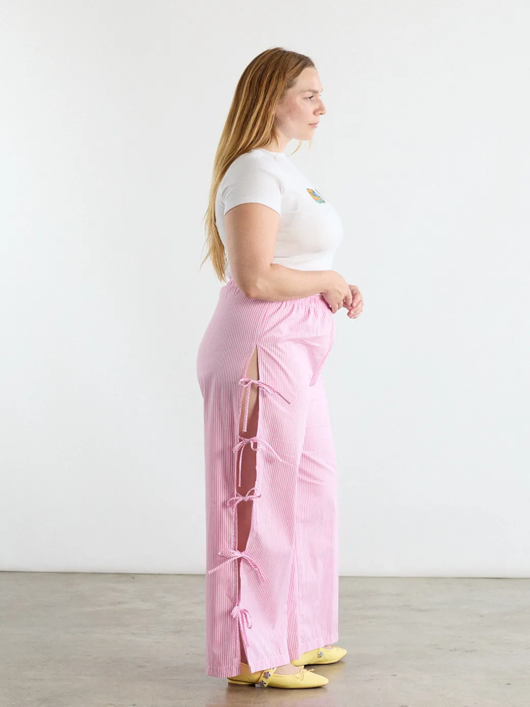 Evelyn Tie Pant - Pink Stripe