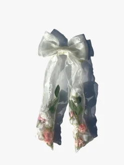Flower Filled Bow Clip - White