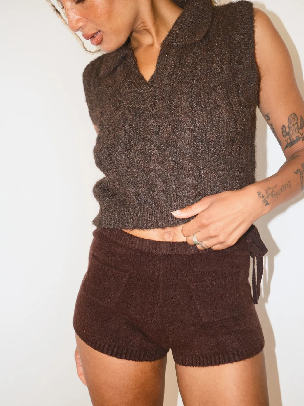 Knit Shorts - Brown