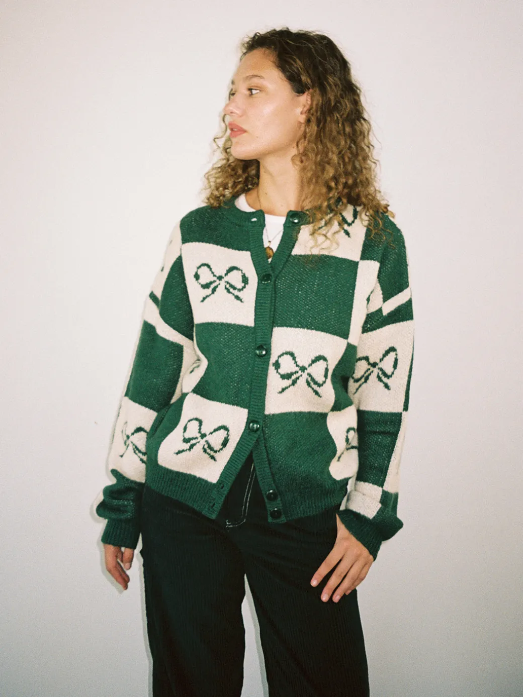 Lauda Cardi - Emerald Bow Check