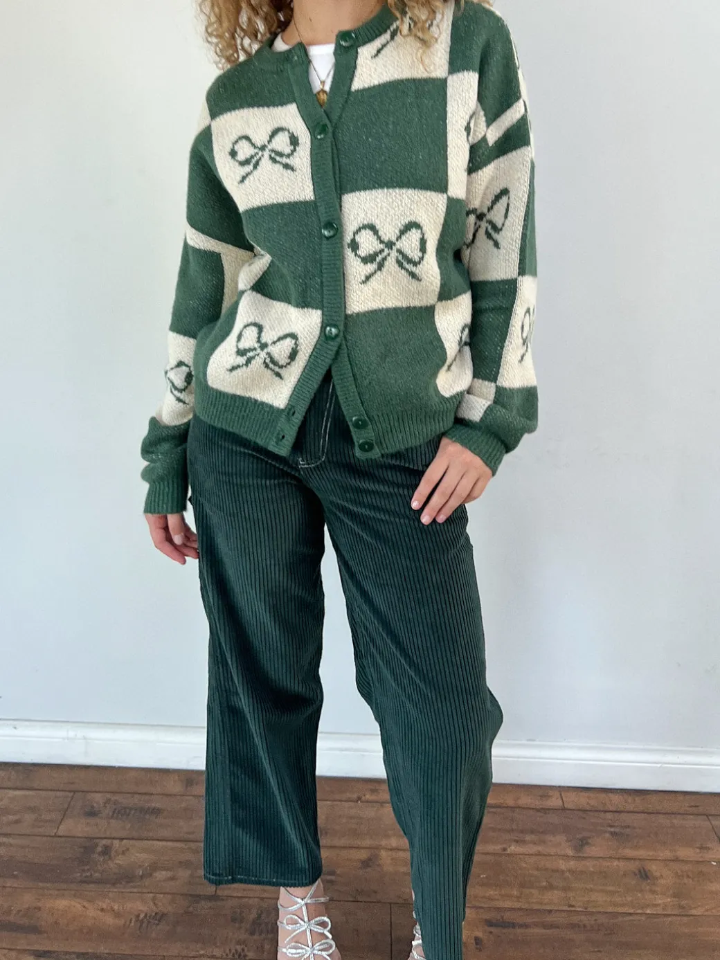 Lauda Cardi - Emerald Bow Check