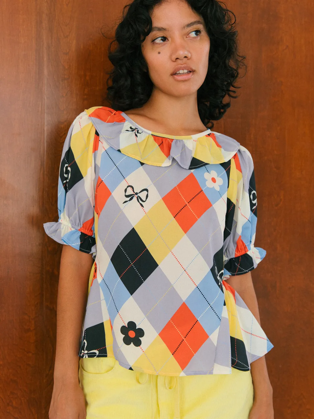 Leia Ruffle Blouse - Cirque Argyle