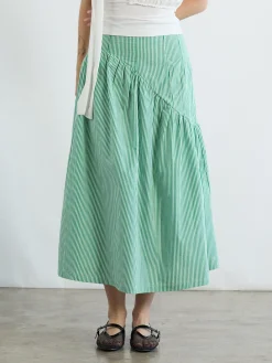 Maeve Midi Skirt - Green Stripe