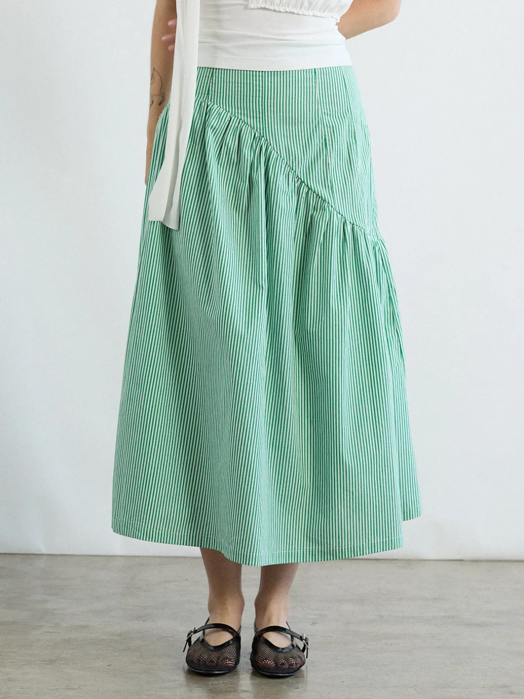 Maeve Midi Skirt - Green Stripe