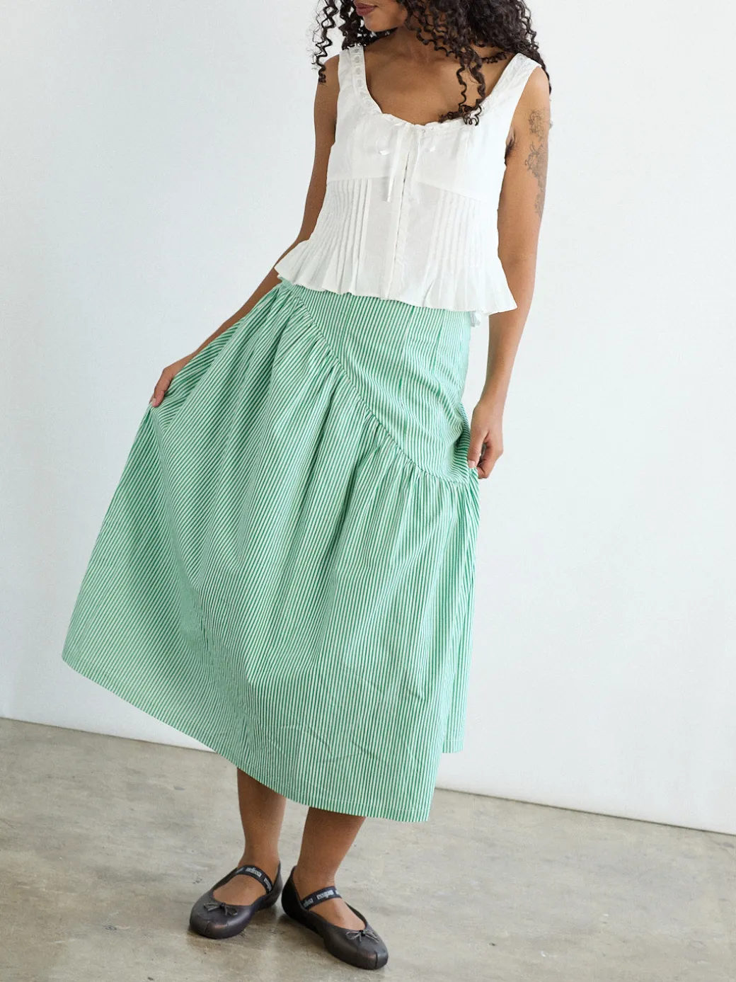 Maeve Midi Skirt - Green Stripe