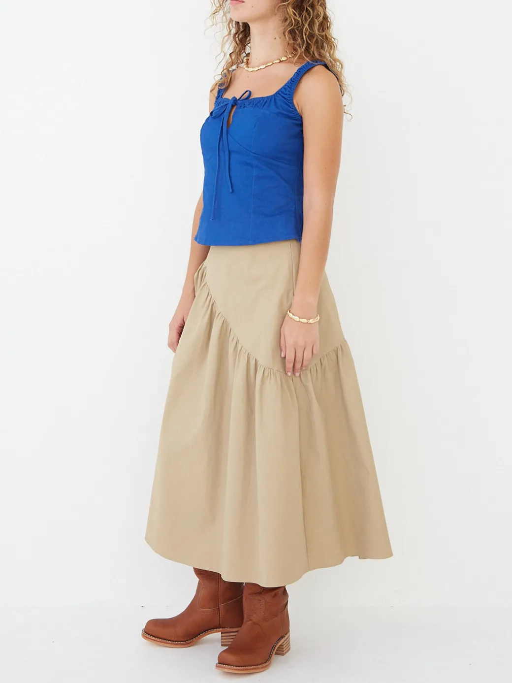 Maeve Midi Skirt - Toast Twill