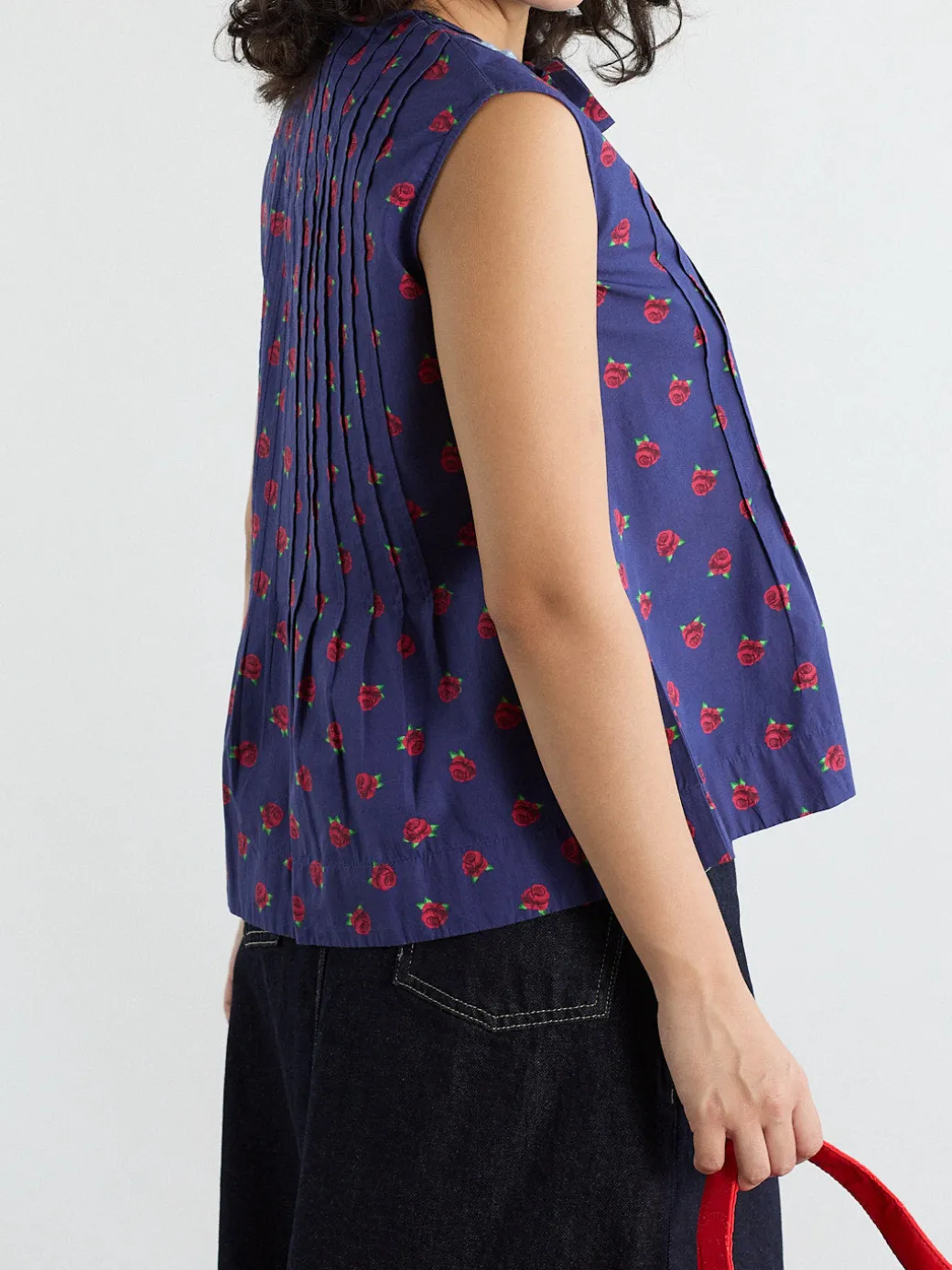Nora Pin Tuck Blouse - Rose Print