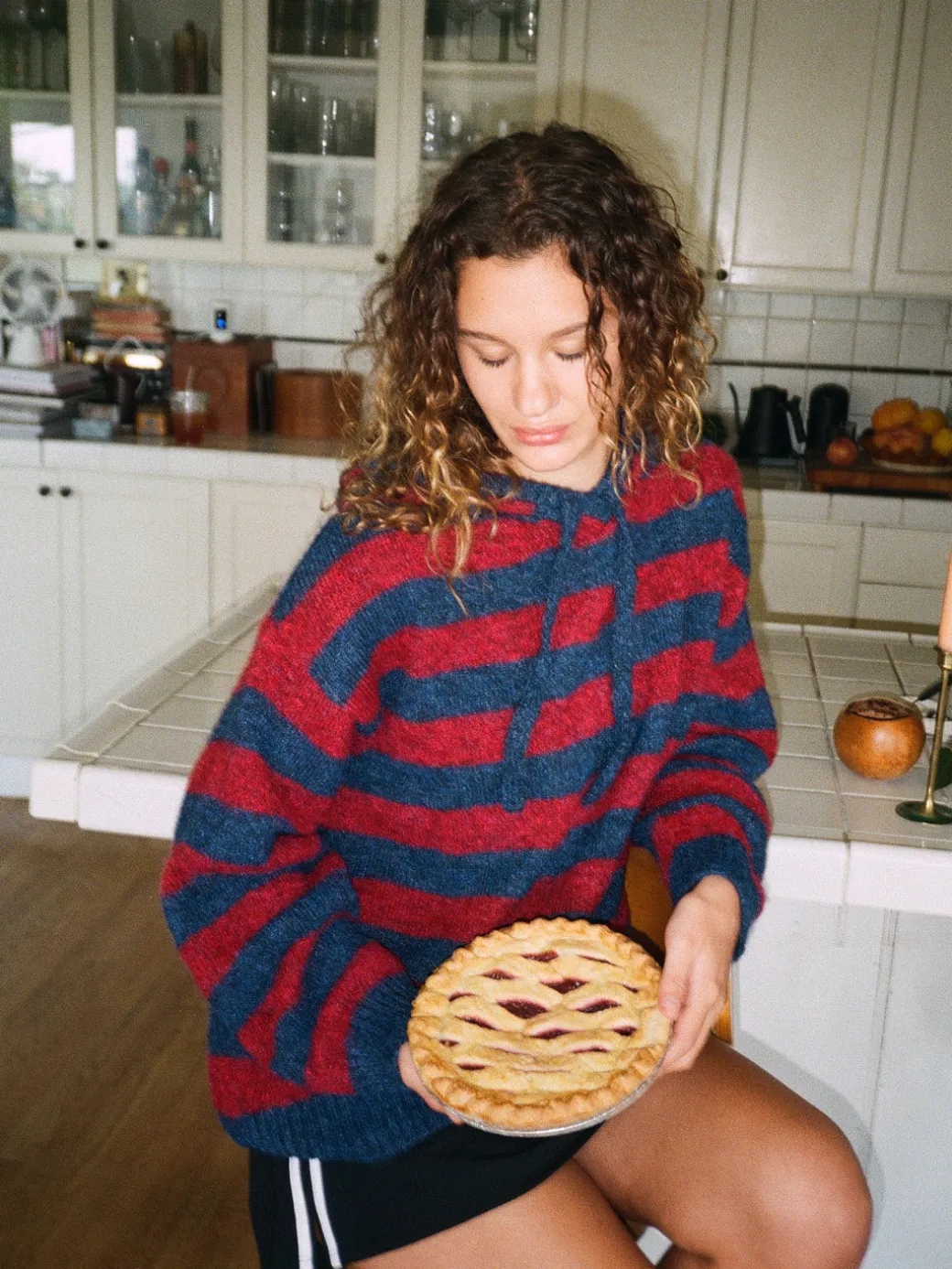 Riley Knit Hoodie - Red Navy Stripe