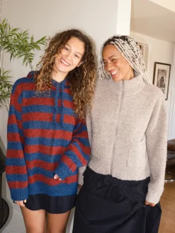 Riley Knit Hoodie - Red Navy Stripe