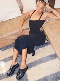 Tie Me Knit Long Dress - Black