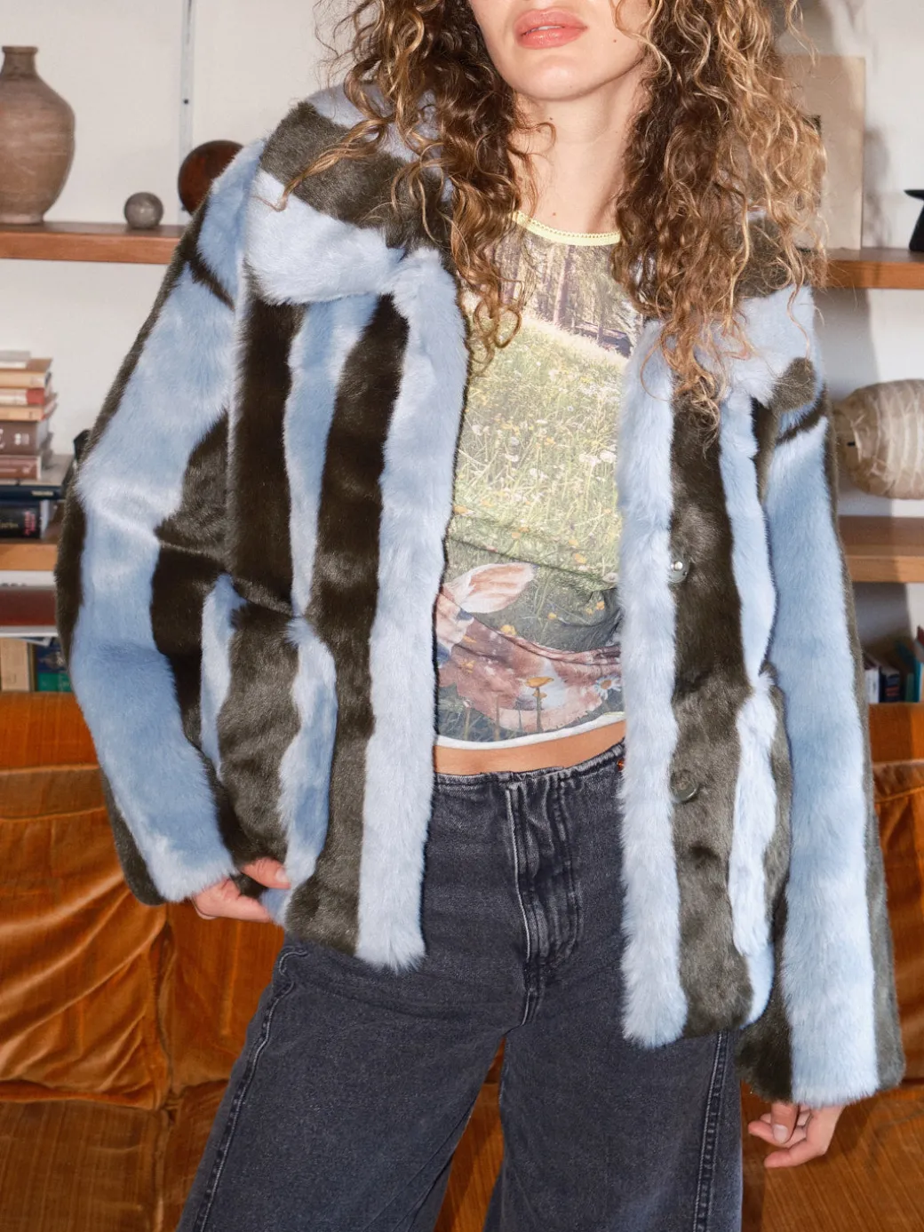Traci Coat - Blue Green Stripe