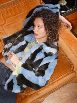 Traci Coat - Blue Green Stripe