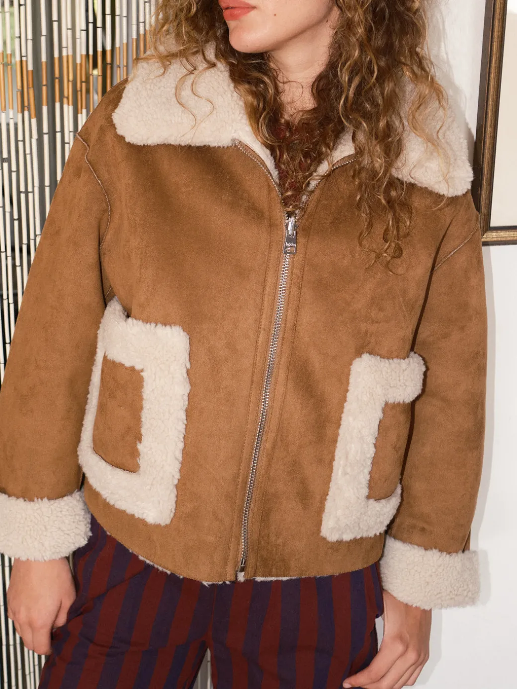 Vera Shearling Aviator Jacket - Tan/Cream