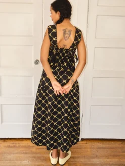 Violet Midi Dress - Black Yellow Bows