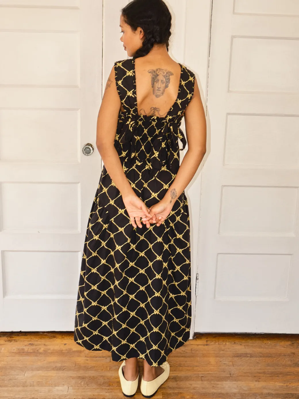 Violet Midi Dress - Black Yellow Bows
